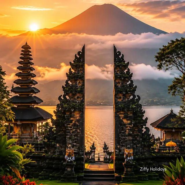 Lempuyang Temple Gates of Heaven with Mount Agung in the background, Bali.